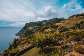 Fototapeta na wymiar Miradouro Ponta do Sossego, a beautiful viewpoint in Sao Miguel, Azores