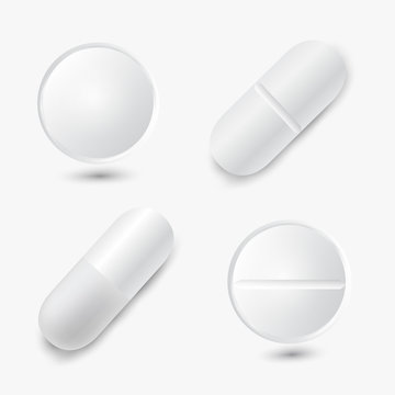 Set of four different vector realistic white pills