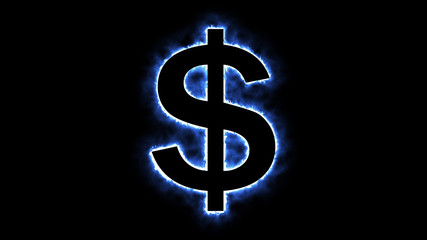 Flaming dollar sign 3d rendering blue