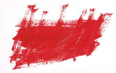 Red brush stroke isolated over white background