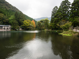 Fototapeta premium Lake Kinrinko in Yufuin, famous hot spring resort town in Oita prefecture, Japan