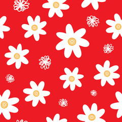 Repeated daisies and outlines of abstract flowers drawn by hand. Simple floral seamless pattern. Endless feminine print.