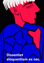 Conceptual illustration. Feelings and emotions. A guy with a pink heart. Vector.