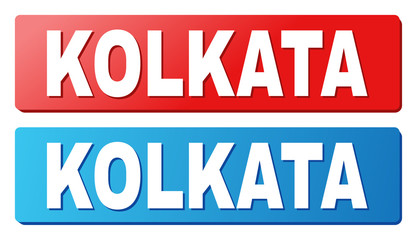 KOLKATA text on rounded rectangle buttons. Designed with white title with shadow and blue and red button colors.