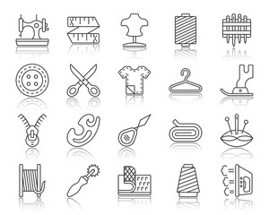 Sewing simple black line icons vector set