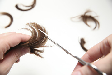 Close-up of a hair cutting in an isolated background