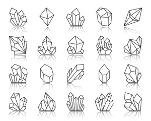 Crystal simple black line icons vector set