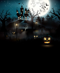 Scary graveyard and castle in the woods