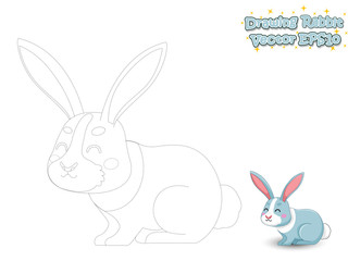 Drawing and Paint Cute Cartoon Rabbit. Educational Game for Kids. Vector Illustration.