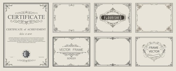 Vintage vector Set. Floral elements for design of monograms, invitations, frames, menus, labels and websites. Graphic elements for design of catalogs and brochures of cafes, boutiques