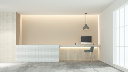 Reception counter interior 3D rendering in hotel -  minimal style