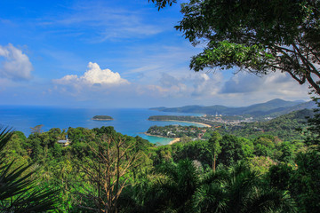 Fototapeta na wymiar Viewpoint Karon is one of the beautiful in Phuket. The beach and sea view. The tourists are visiting throughout the journey.