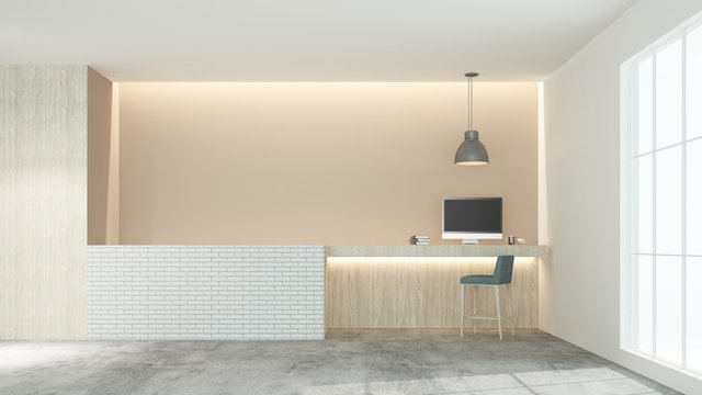 Reception counter interior 3D rendering in hotel -  minimal style