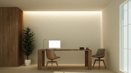 Relax space interior 3D rendering in hotel -  minimal style