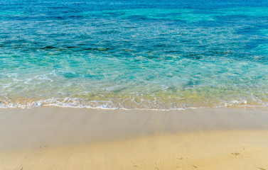 Fototapeta na wymiar Soft wave of ocean in a sand beach