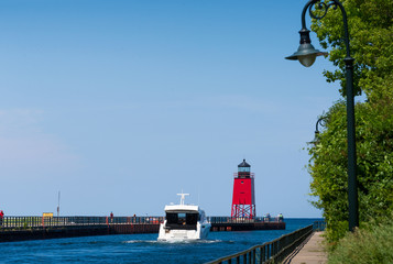 Fototapeta na wymiar Lighthouse in Charlevoix on Lake Michigan