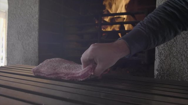 Meat going into the bbp grill