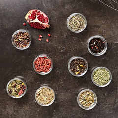 Big Set of Dried Green, Black and Herbal Tea Mixes