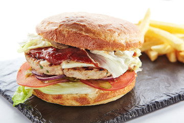 Chicken Burger with French Fries Garnish