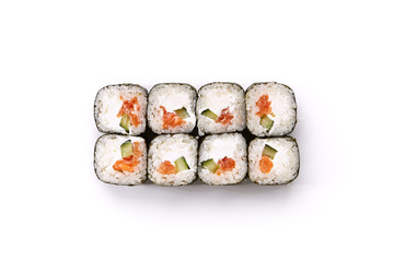 Sushi with Salmon Cucumber and Cream Cheese Inside