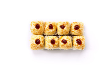 Baked Uramaki Sushi Topped with Cheese and Sauce