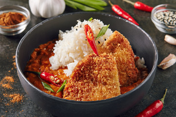 Spicy Crispy Fried Pork Fillet with Curry and Rice