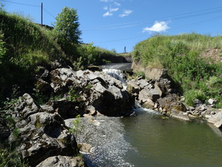 Dam on the Kamenka river, Kamenka village, Sverdlovskaya oblast, Russia