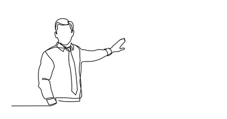 Animation of continuous line drawing of business presentation - businessman showing growing graph