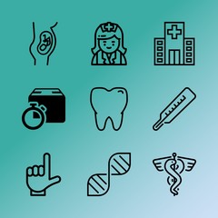 Vector icon set about medicine with 9 icons related to hygiene, branding, blank, symbol, help, design, bottle, oral, national and american