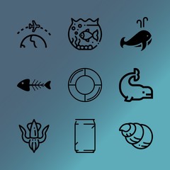 Vector icon set about sea with 9 icons related to endangered, wildlife, powder, fin, soda, character, clam, transparent, lemon and city
