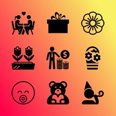 Vector icon set about love with 9 icons related to face, watercolor, family, laughing, sign, save, sale, mood, present and winter