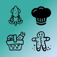 Vector icon set  about kitchen with 4 icons related to man, eating, sign, basket and colorful