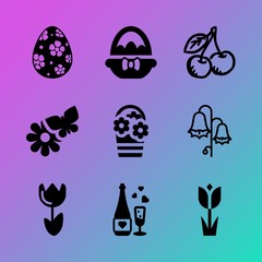 Fototapeta premium Vector icon set about flowers with 9 icons related to elegant, uk, painting, sweet, bouquet, daisy, branch, field, dream and beauty