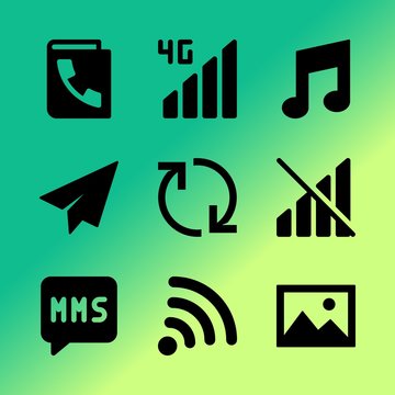 Vector icon set about mobile device with 9 icons related to internet of things, music, display, editable, virtual, tone, email, clef, sent and lean