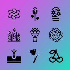 Vector icon set about flowers with 9 icons related to fashion, tint, golden, icon, potato, blur, material, harvest, gentle and yellow