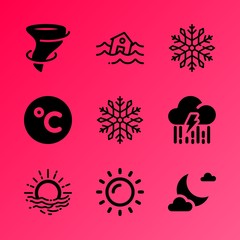 Vector icon set about weather with 9 icons related to park, shadow, stormy, flake, web, crater, surface, emergency, macro and lightening