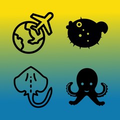 Naklejka premium Vector icon set about sea with 4 icons related to freshwater, coral, color, white, salmon, large, weekend, plane, life and bream