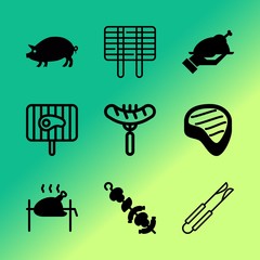 Vector icon set about barbecue with 9 icons related to vector, service, grill, appetizer, cookout, new, fast, pan, breakfast and ingredient