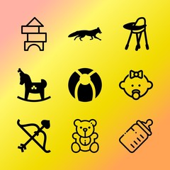Vector icon set about baby with 9 icons related to amur, one, bow, farm, boy, dairy, object, outdoor, cute and beautiful