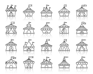 Circus Tent simple black line icons vector set
