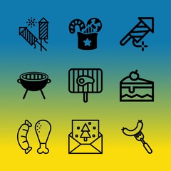 Vector icon set about birthday party with 9 icons related to display, heat, braai, vector, illustration, lunch, nobody, breakfast, lolly and grill