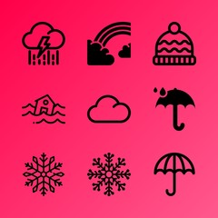 Vector icon set about weather with 9 icons related to fashion, black, personal, snowy, heaven, catastrophic, falling, overlay, backdrop and flood
