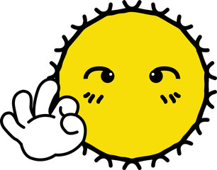 Ok thumb sign shining yellow sun cartoon
