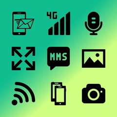 Vector icon set about mobile device with 9 icons related to touch, two, access, woman, isolated, screen, online, landscape, art and shopping