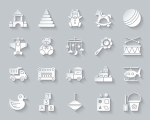 Baby Toy simple paper cut icons vector set