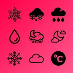 Vector icon set about weather with 9 icons related to blizzard, measurement, liquid, window, luna, tropical, plant, pastel, full and car