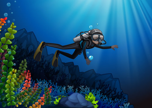 Scuba diver in a reef