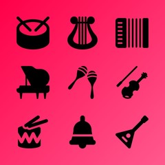 Vector icon set about music instruments with 9 icons related to graphic, note, beautiful, bow, element, tune, composition, treble, fiddlestick and  music