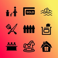 Vector icon set about home with 9 icons related to people , texture, copy, stove, modern, steel, boat, person, toy and banner