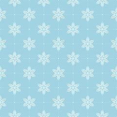 White floral ornament on blue. Seamless pattern